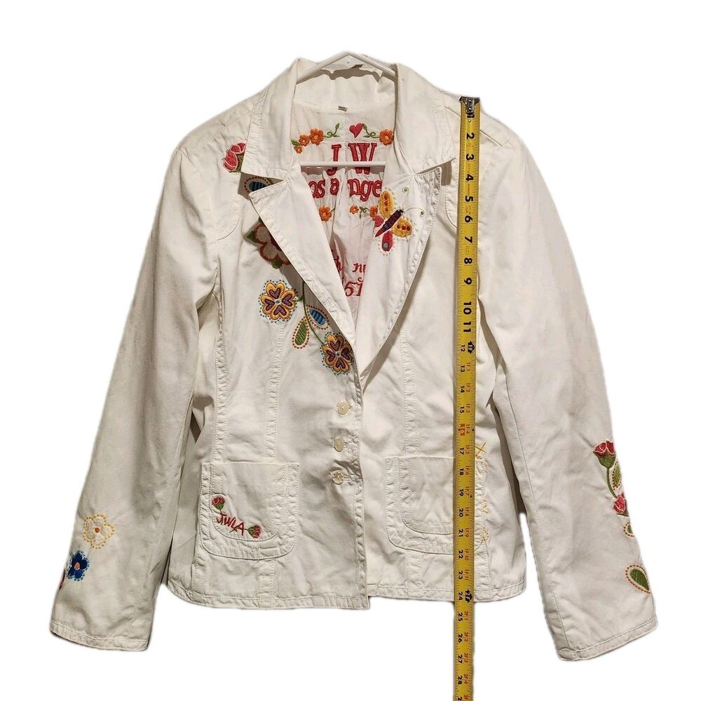 Johnny Was JWLA Floral Embroidered White 100% Cotton Jacket Size Large - Picture 3 of 15